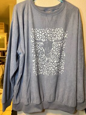 Light Blue Crewneck Longhorn graphic Sweater